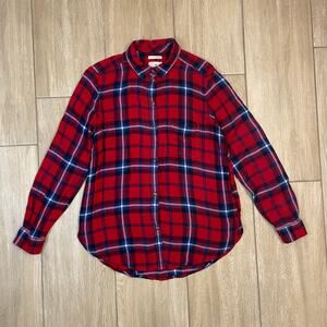 American Eagle Red Plaid Flannel Shirt Women’s Medium Boyfriend Fit Soft